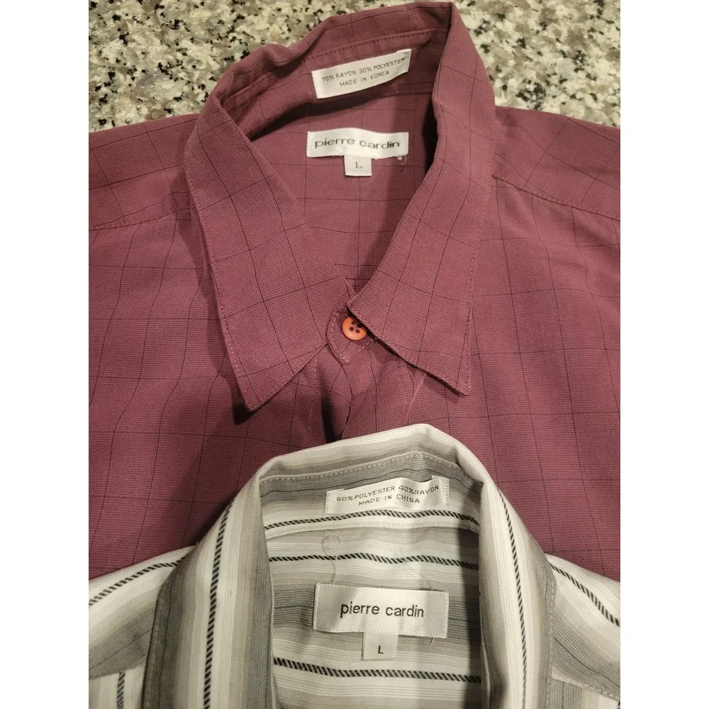 Lot of 2 Pierre Cardin Mens Long Sleeve Button Down Shirts Burgundy Grey Large‎